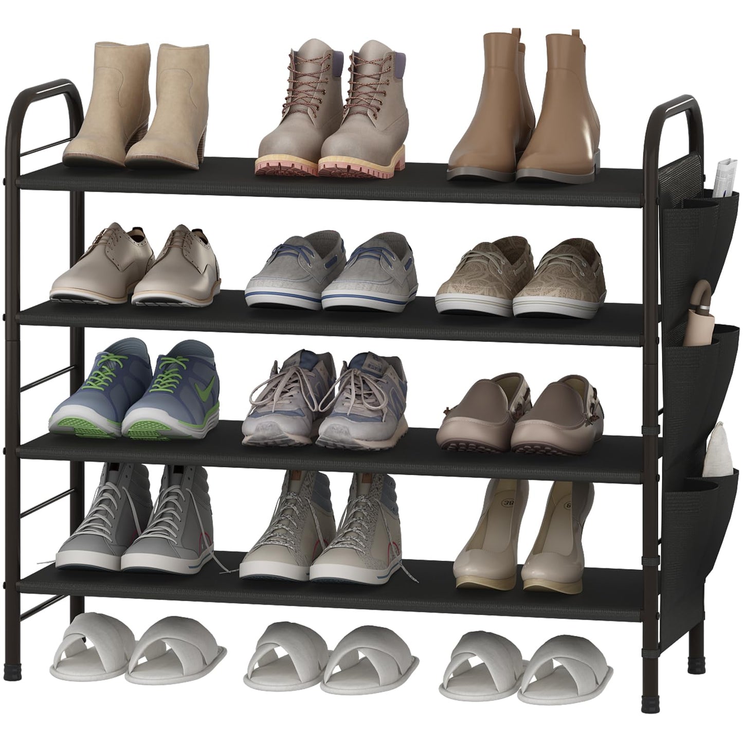 Linzinar Shoe Rack Storage Organizer 4 Tier Free Standing Metal Shoe Shelf