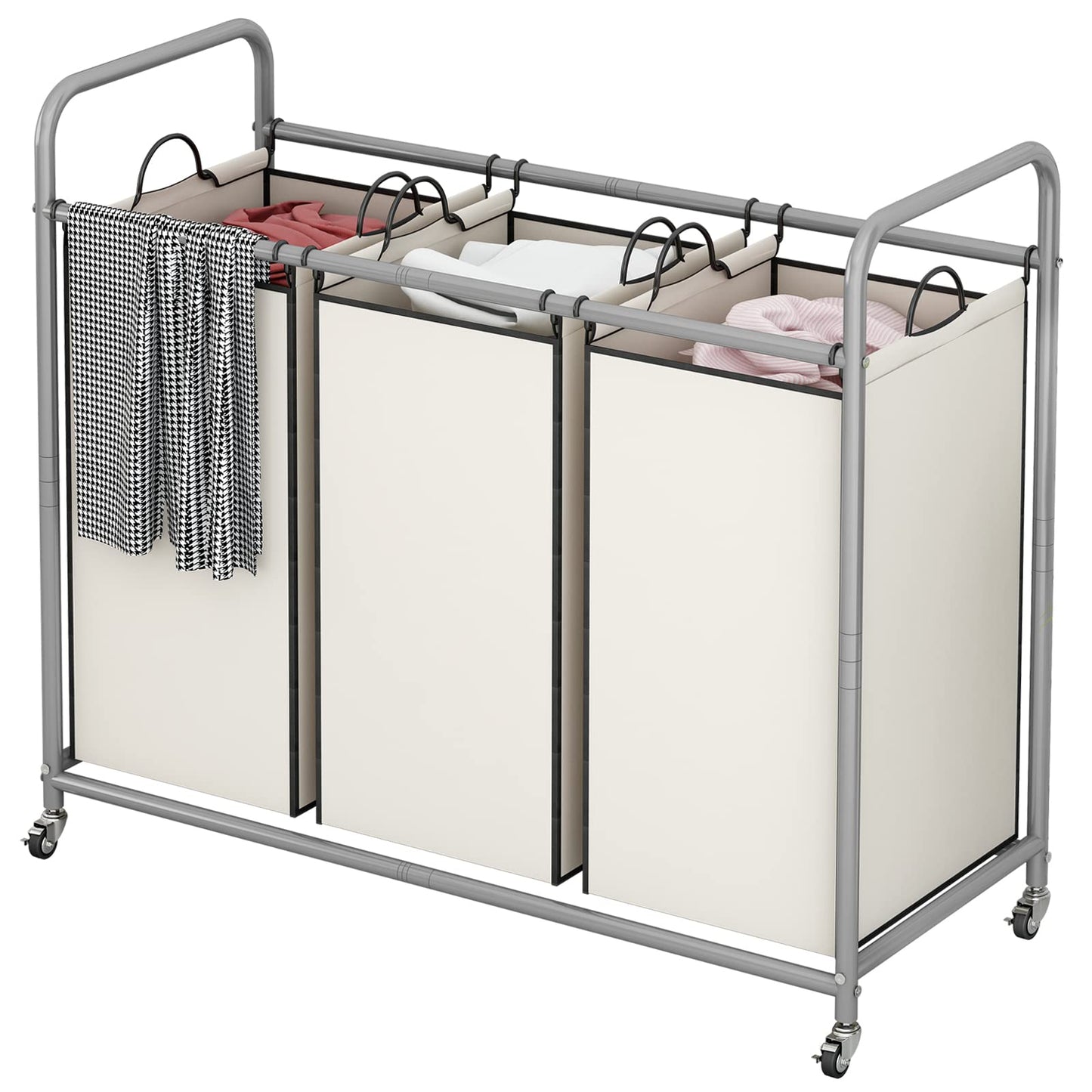 Linzinar Laundry Sorter Basket 3 Bag Laundry Hamper Cart