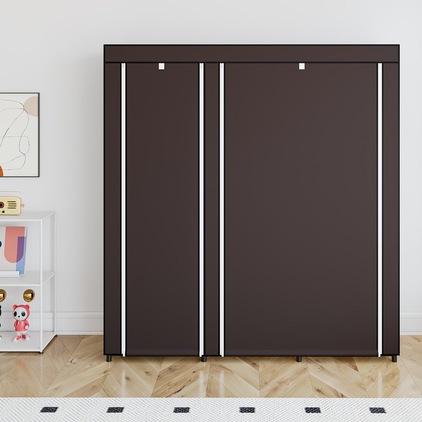 Linzinar 51 Inch Portable Wardrobe Closet Storage Organizer Metal Hanging Rack Non-Woven Fabric
