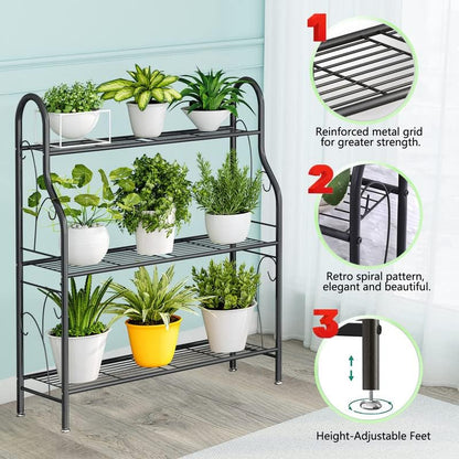 Linzinar 3 Tier Metal Plant Stand Indoor Outdoor Plant Stands Corner Plant Shelf