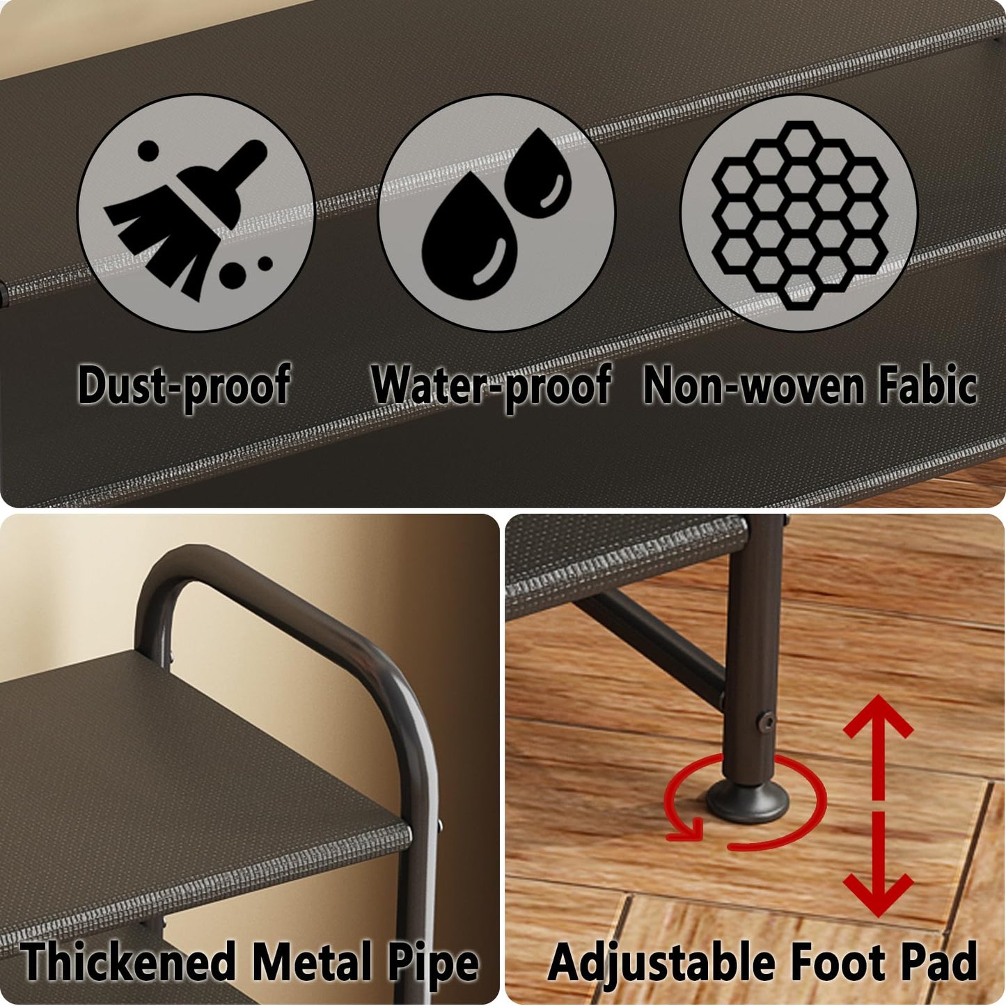 Linzinar Shoe Rack 3 Tier Long Storage Organizer Wide Metal Shoe Shelf