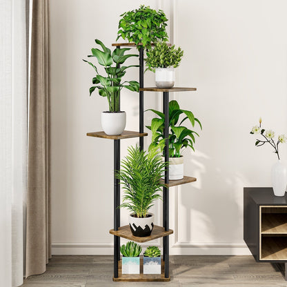 Linzinar Plant Stand 6 Tier 7 Potted Indoor Metal Corner Flower Shelf for Multiple Plants