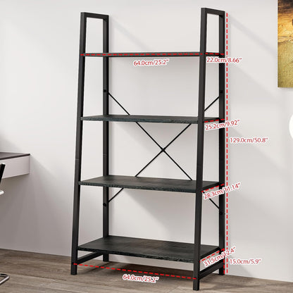Linzinar 4-Tier Book Shelf BookcaseTall Bookshelf Industrial Ladder Shelf