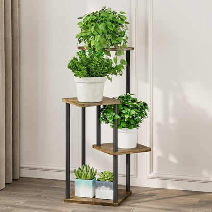 Linzinar Plant Stand 4 Tier 5 Potted Indoor Metal Corner Flower Shelf for Multiple Plants
