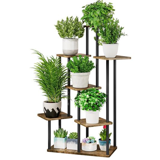 Linzinar Plant Stand 7 Tier 8 Potted Indoor Metal Corner Flower Shelf for Multiple Plants