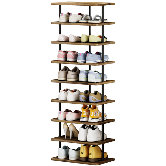 Linzinar Shoe Rack 9 Tier Vertical Storage Organizer Double Row Narrow Metal Slim Shelf