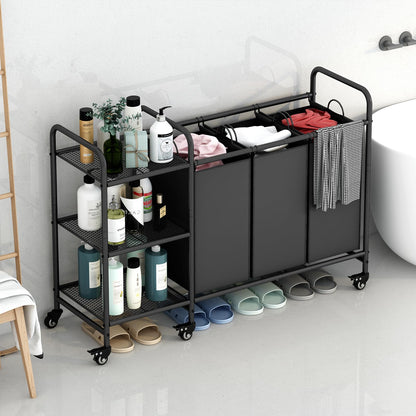 Linzinar 2 Bag Laundry Basket Sorter Cart with Storage Shelf Laundry Hamper with Rolling Wheels