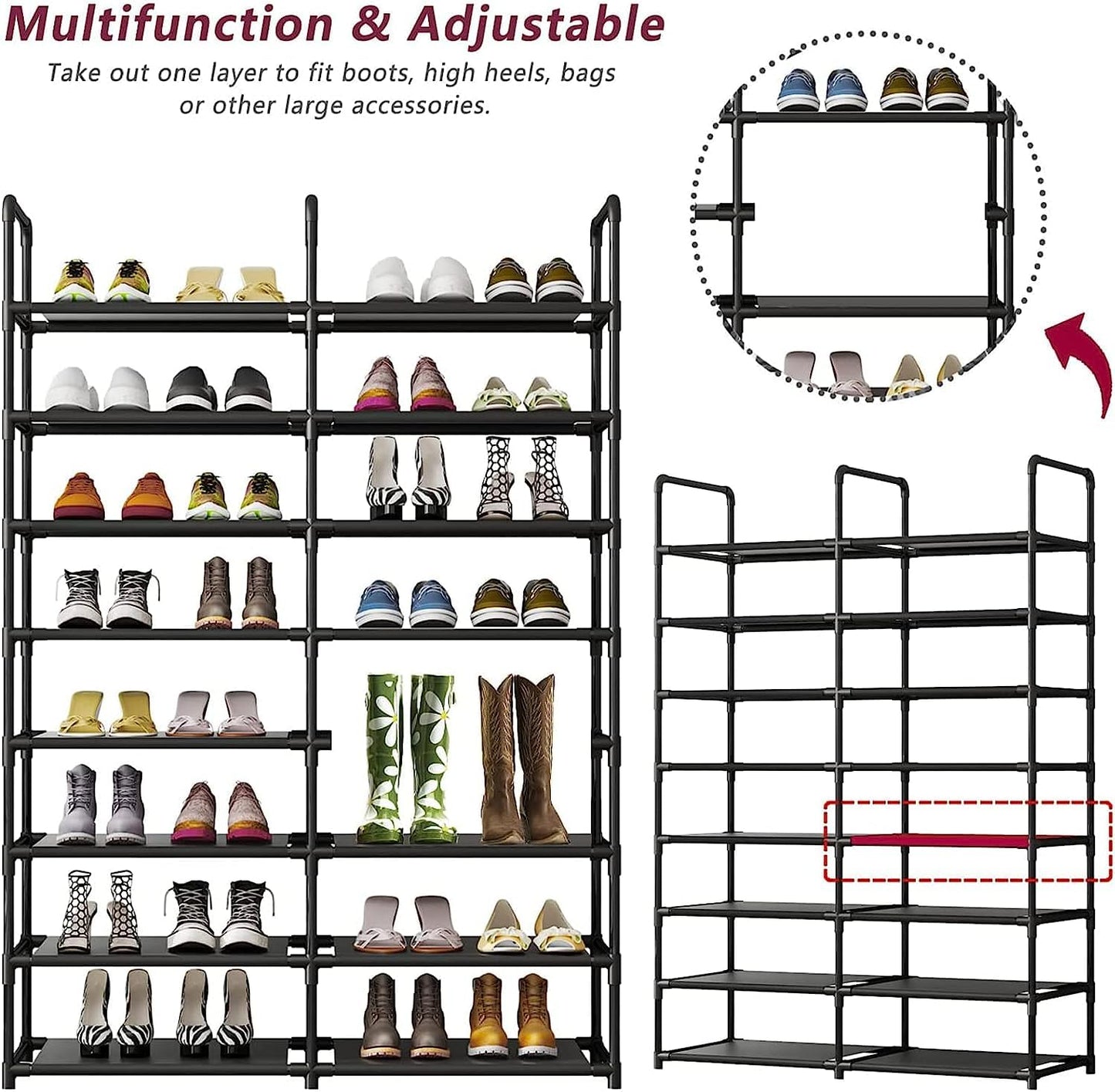 Linzinar Shoe Rack Organizer 8 Tier Metal Tall Storage
