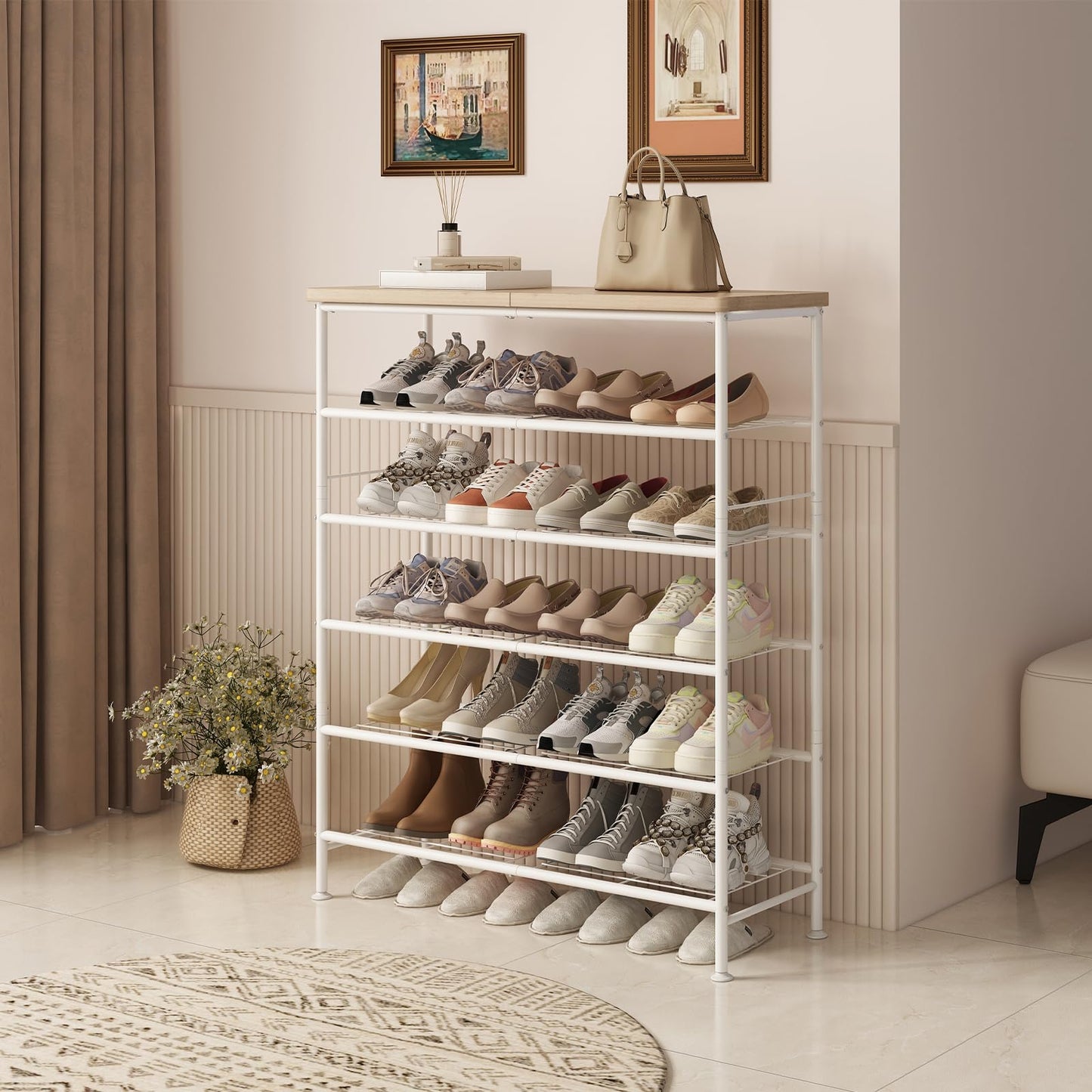Linzinar Shoe Rack Organizer 6 Tier for Closet Entryway