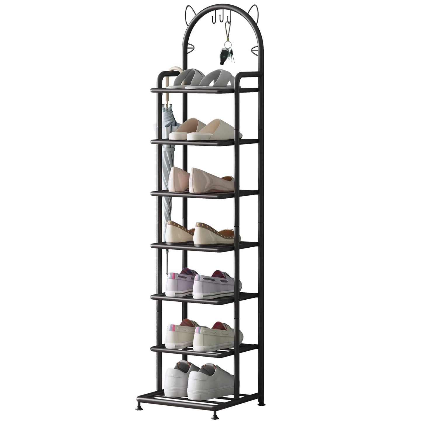 Linzinar Shoe Rack 7 Tier Vertical Storage Organizer Shelf Sturdy Metal Free Standing Shoe Tower