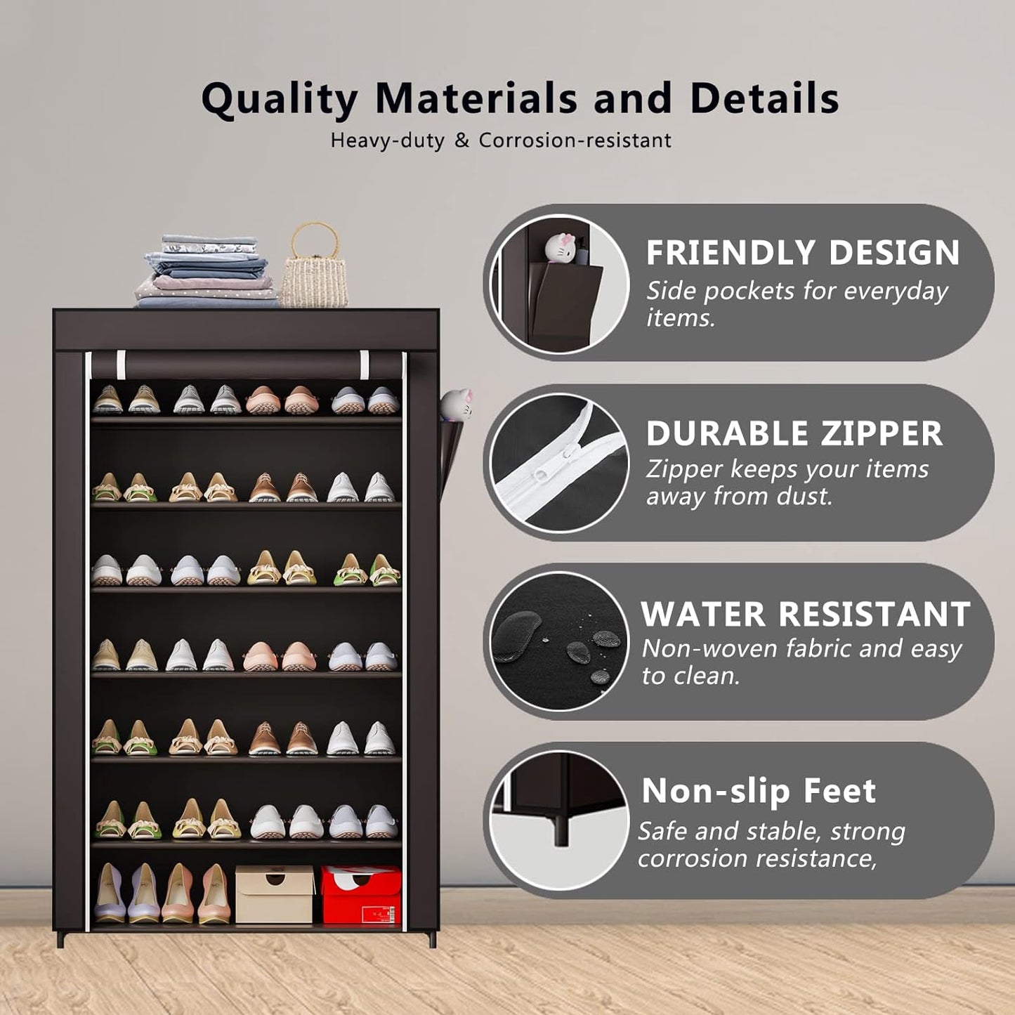 Linzinar 7-Tier Shoe Rack with Dustproof Cover Non-Woven Cabinet