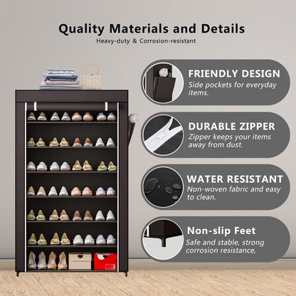Linzinar 7-Tier Shoe Rack with Dustproof Cover Non-Woven Cabinet