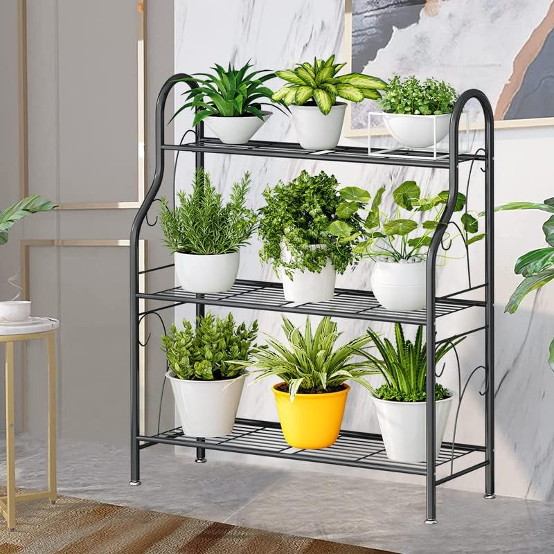 Linzinar 3 Tier Metal Plant Stand Indoor Outdoor Plant Stands Corner Plant Shelf