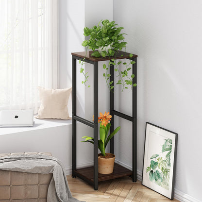 Linzinar Plant Stand Indoor Corner Tall 2 Tier Metal Modern Flower Storage Plant Shelf