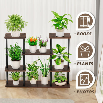 Linzinar Plant Stand Indoor Corner Tiered Metal Plant Organizer 4 Tier 10 Pot