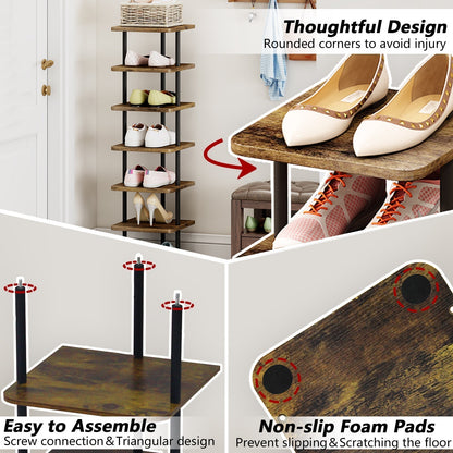 Linzinar Shoe Rack 7 Tier Vertical Storage Organizer Metal Narrow Slim Shelf