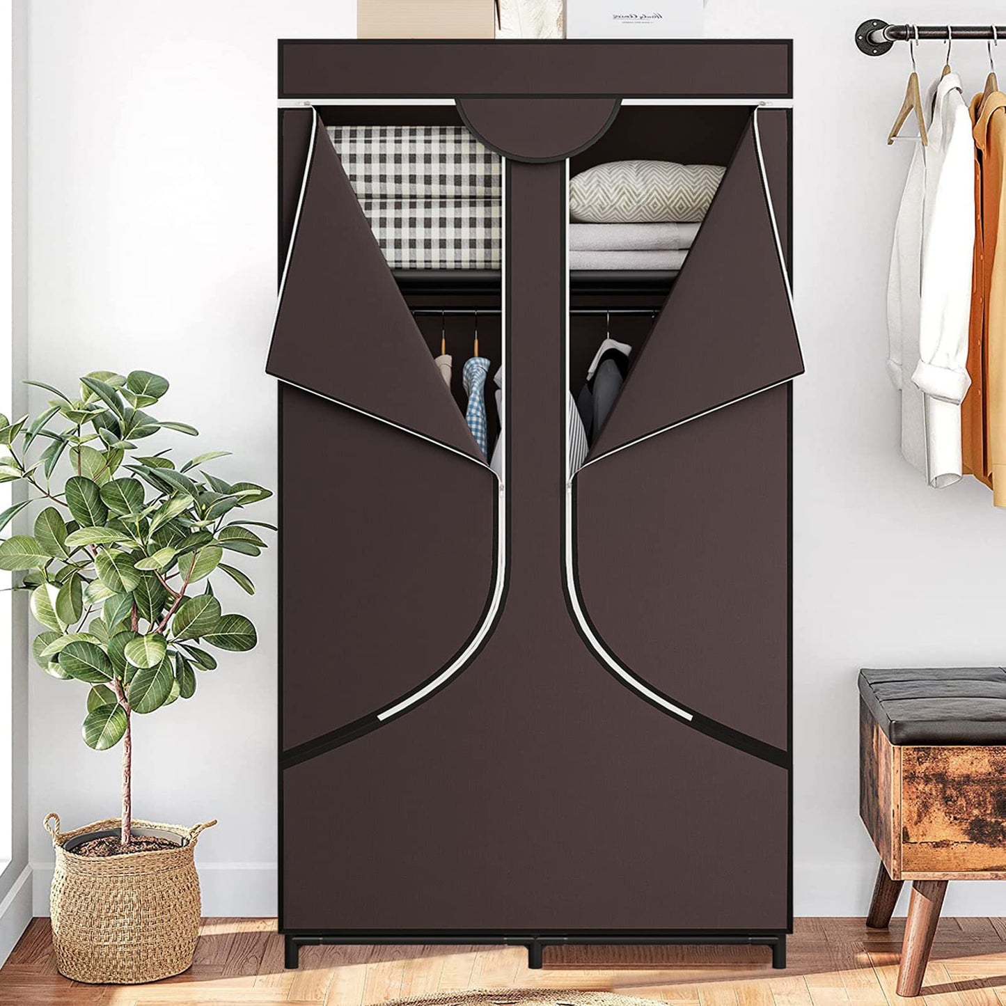 Linzinar Portable Wardrobe with Dustproof Non-Woven Fabric 34 Inch