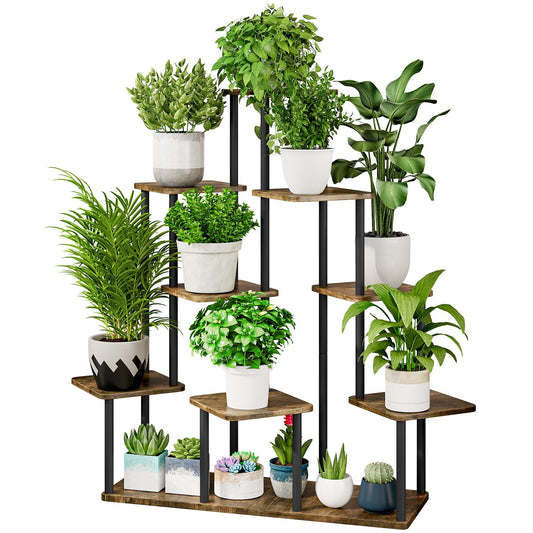Linzinar Plant Stand 9 Tier 14 Potted Indoor Metal Corner Flower Shelf for Multiple Plants