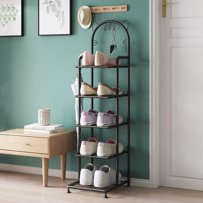 Linzinar Shoe Rack 5 Tier Vertical Storage Organizer Shelf Sturdy Metal Free Standing Shoe Tower