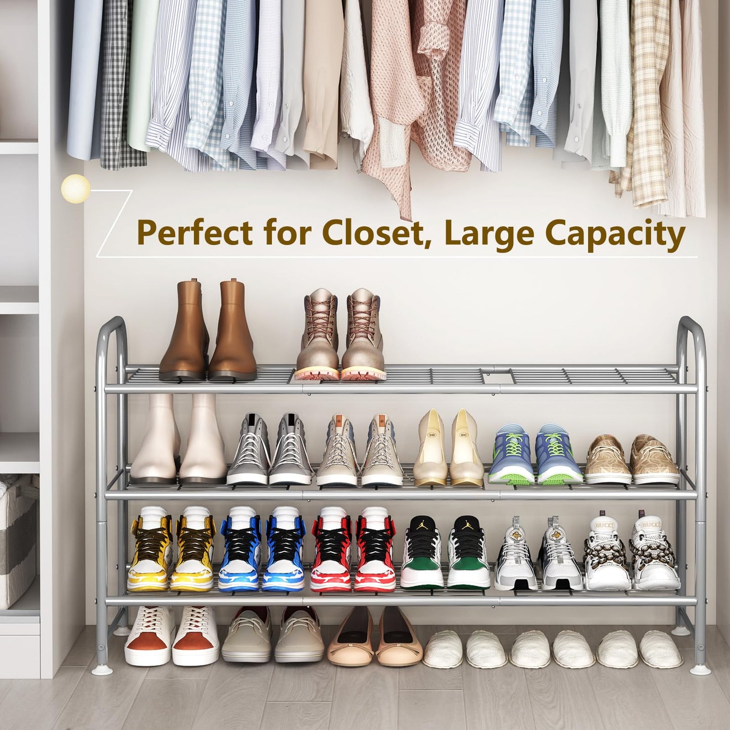 Linzinar Shoe Rack 3 Tier Storage Organizer for Closet Entryway Metal