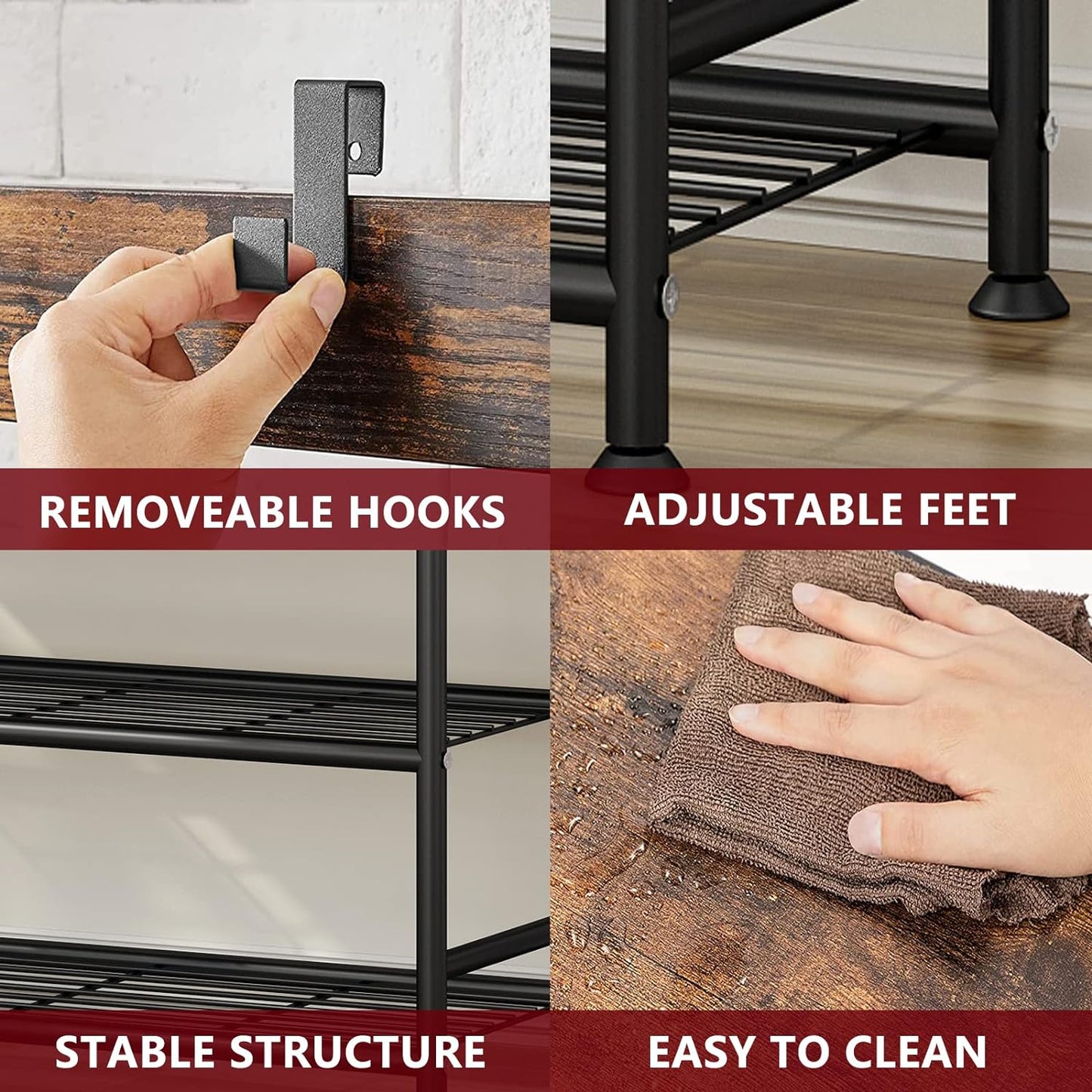 Linzinar Coat Rack Shoe Bench 3-in-1 Hall Tree with MDF Stand