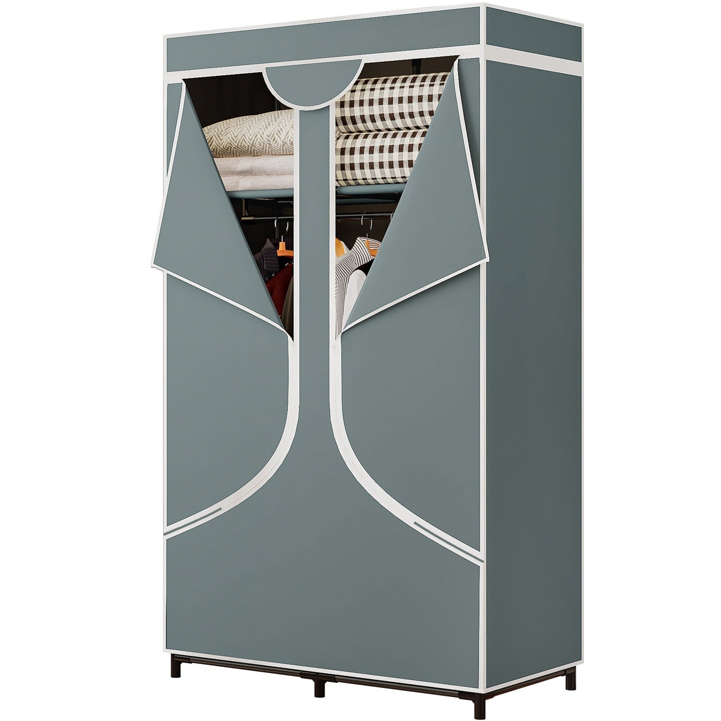Linzinar 34 Inch Portable Wardrobe Closet Storage Organizer Metal Hanging Rack Non-Woven Fabric