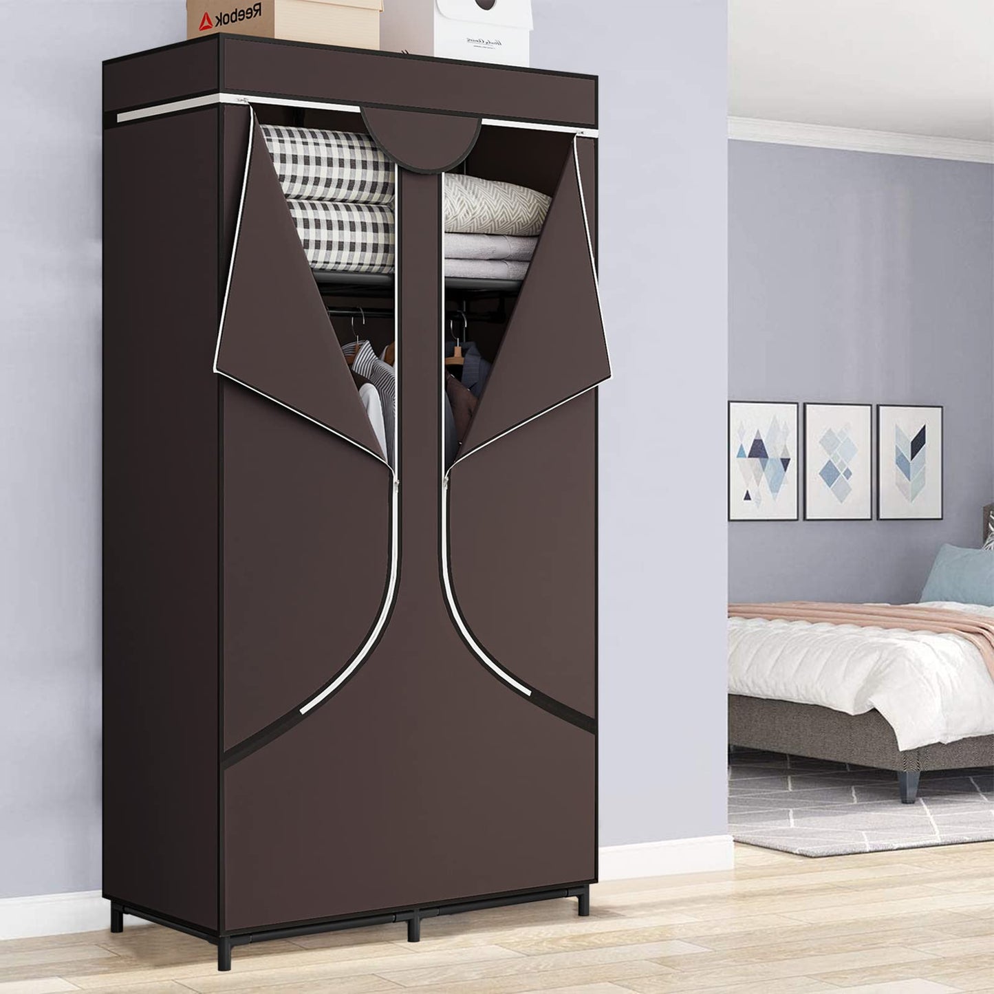 Linzinar Portable Wardrobe with Dustproof Non-Woven Fabric 34 Inch