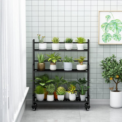 Linzinar Plant Stand Indoor 3-Tier Metal Outdoor Tiered Stand with Wheels Potting Ladder