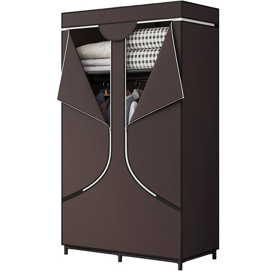 Linzinar 34 Inch Portable Wardrobe Closet Storage Organizer Metal Hanging Rack Non-Woven Fabric
