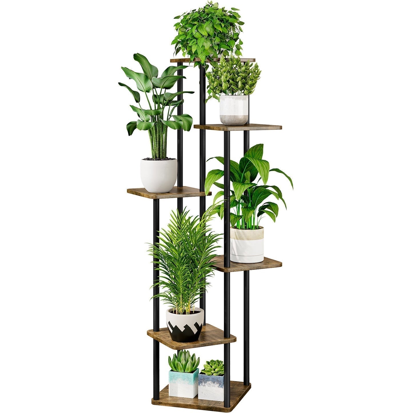 Linzinar Plant Stand 6 Tier 7 Potted Indoor Metal Corner Flower Shelf for Multiple Plants