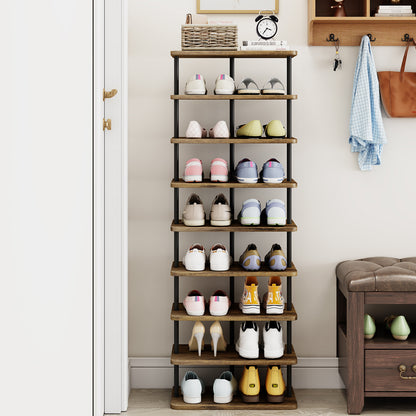 Linzinar Shoe Rack 9 Tier Vertical Storage Organizer Double Row Narrow Metal Slim Shelf