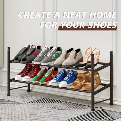 Linzinar Shoe Rack 2 Tier Metal Expandable Adjustable Shoe Shelf