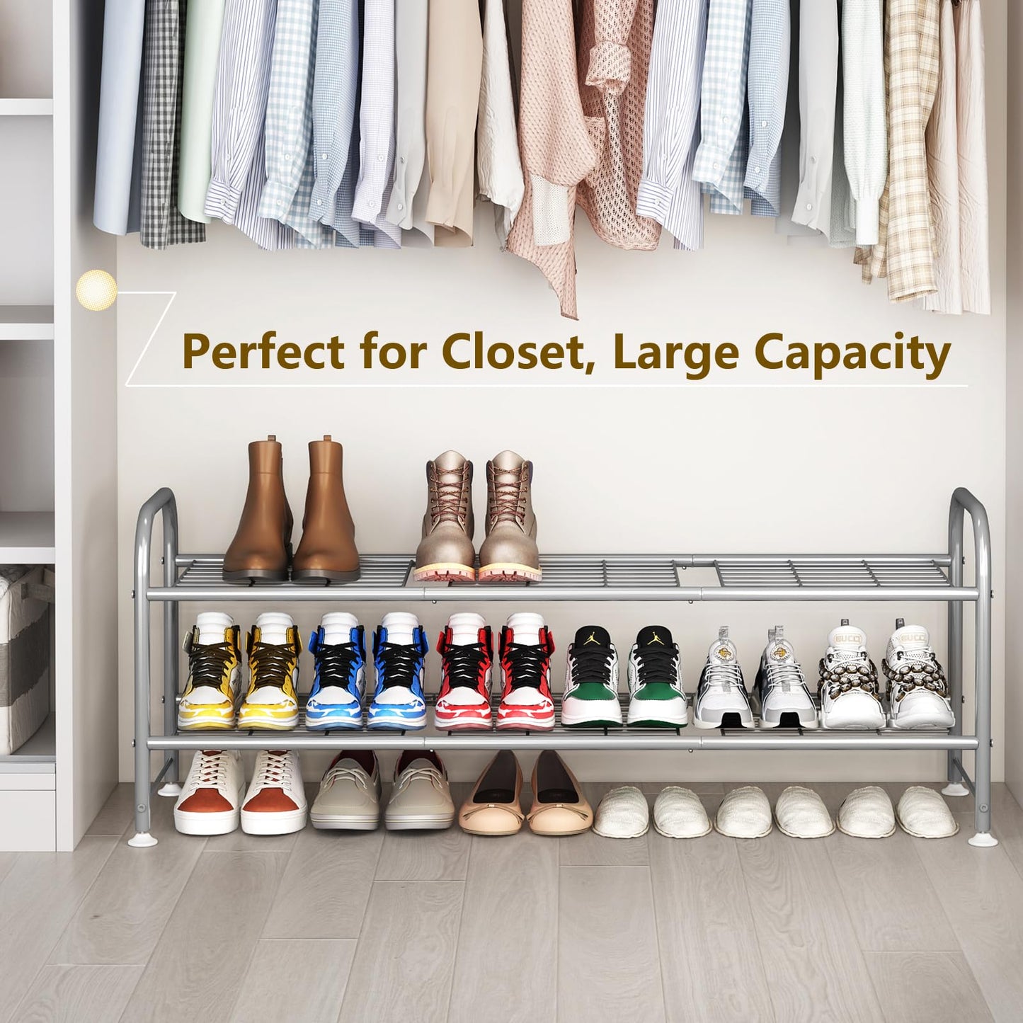 Linzinar Shoe Rack 2 Tier Storage Organizer for Closet Entryway Metal