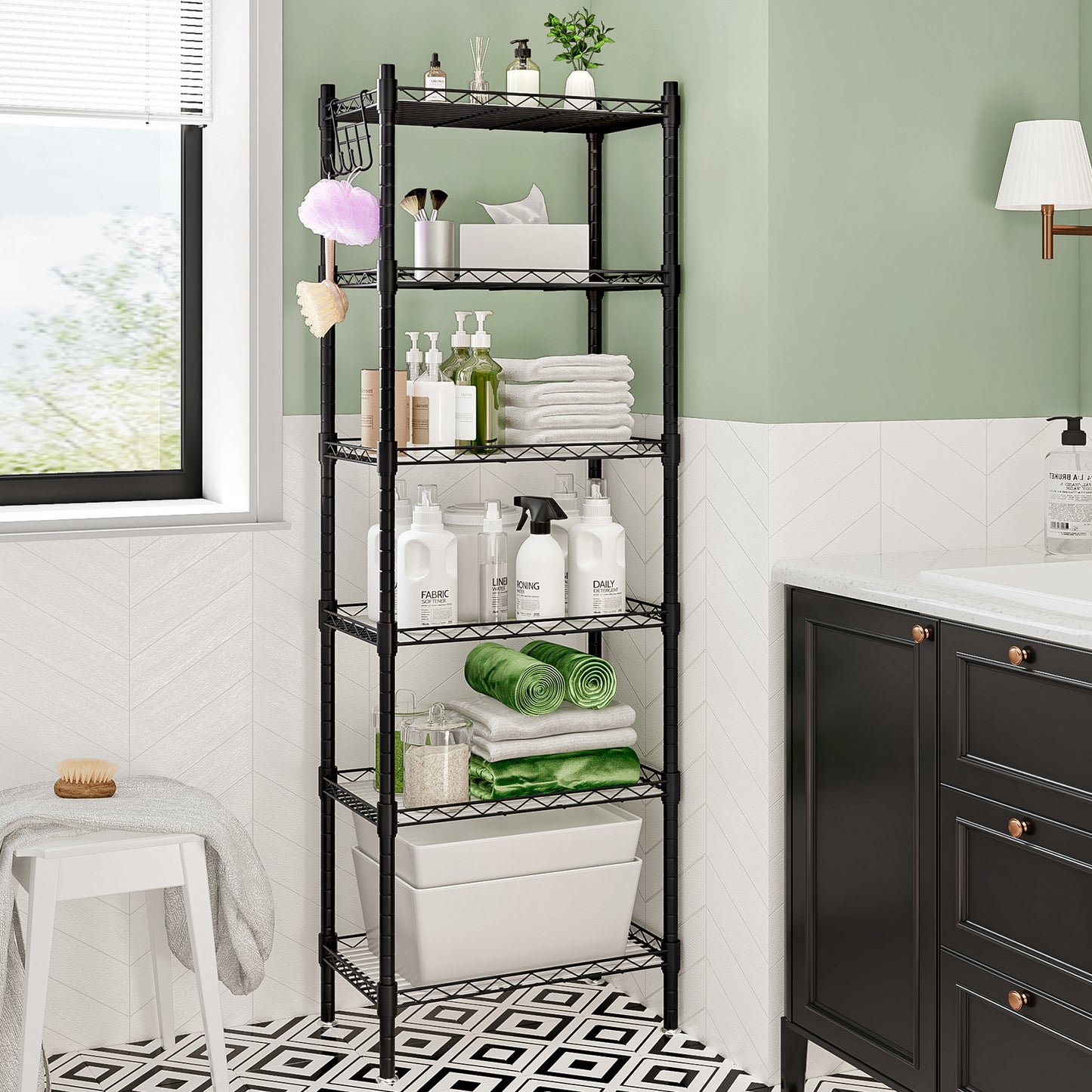 Linzinar Shelf 6 Wier Metal Storage Rack Shelving Unit Organizer