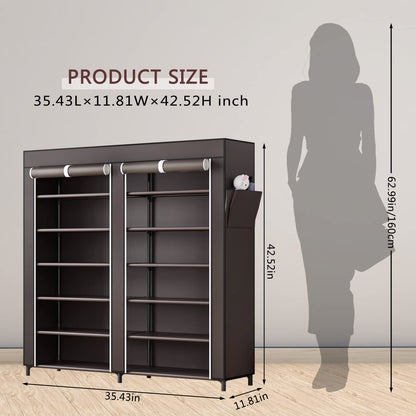 Linzinar Shoe Rack 6 Tier 24-36 Pairs Portable Metal Dust Cover Non Woven with Side Pocket Shoe Shelf Cabinet