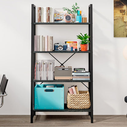 Linzinar 4-Tier Book Shelf BookcaseTall Bookshelf Industrial Ladder Shelf