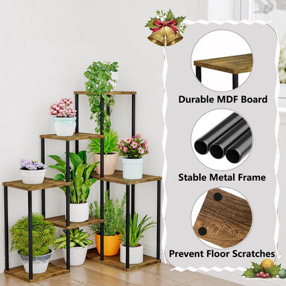 Linzinar Plant Stand Indoor Corner Plant Shelf 5 Tier 9 Potted Flower Shelves Wooden