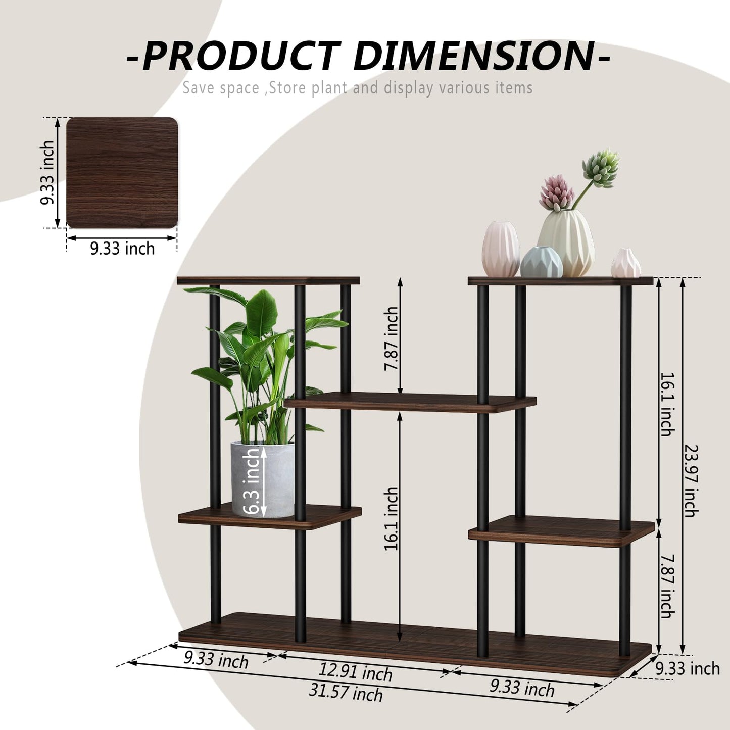 Linzinar Plant Stand Indoor Corner Tiered Metal Plant Organizer 4 Tier 10 Pot
