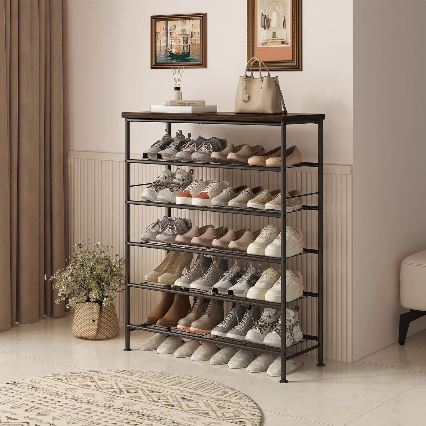 Linzinar Shoe Rack Organizer 6 Tier for Closet Entryway