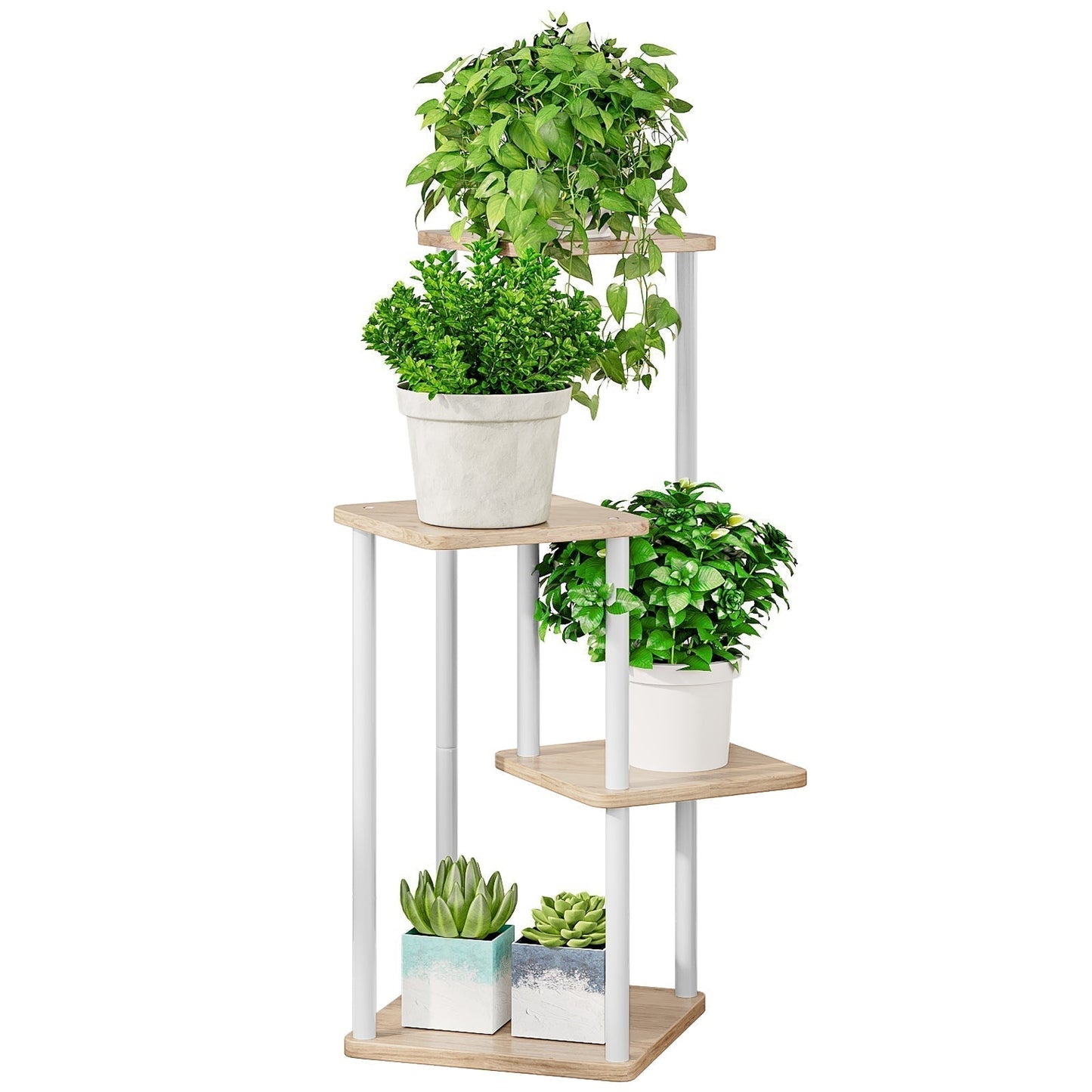 Linzinar Plant Stand 4 Tier 5 Potted Indoor Metal Corner Flower Shelf for Multiple Plants