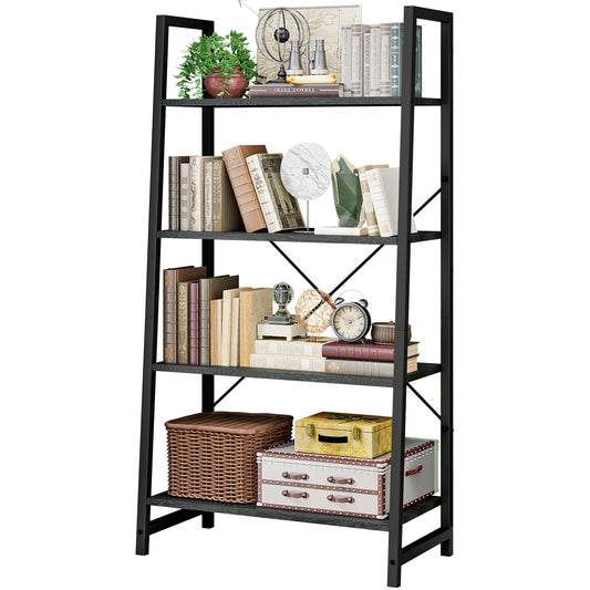 Linzinar 4-Tier Book Shelf BookcaseTall Bookshelf Industrial Ladder Shelf