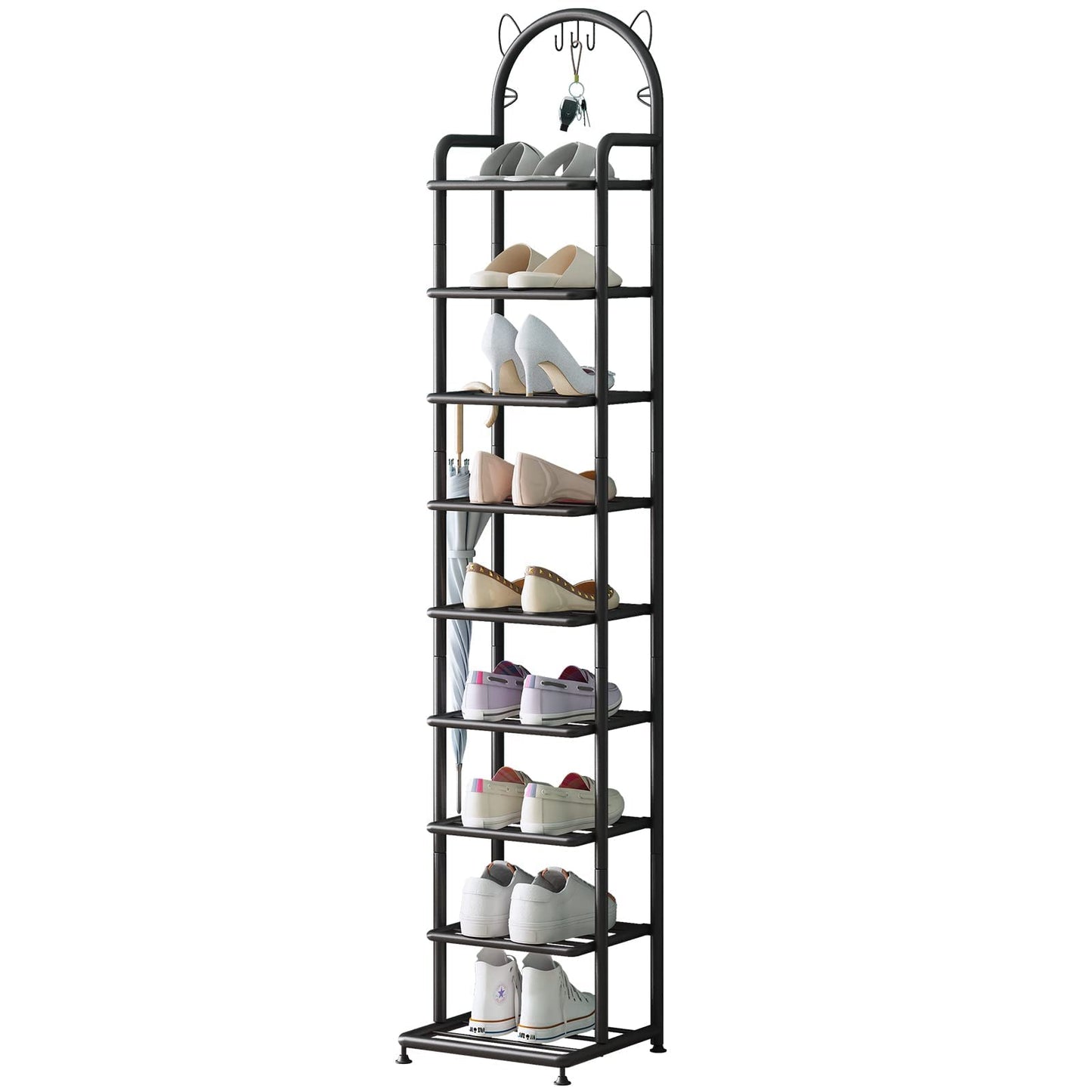 Linzinar Shoe Rack 9 Tier Vertical Storage Organizer Shelf Sturdy Metal Free Standing Shoe Tower