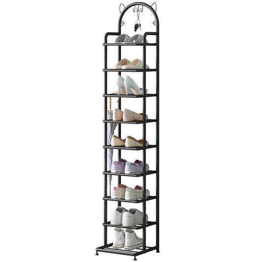 Linzinar Shoe Rack 9 Tier Vertical Storage Organizer Shelf Sturdy Metal Free Standing Shoe Tower