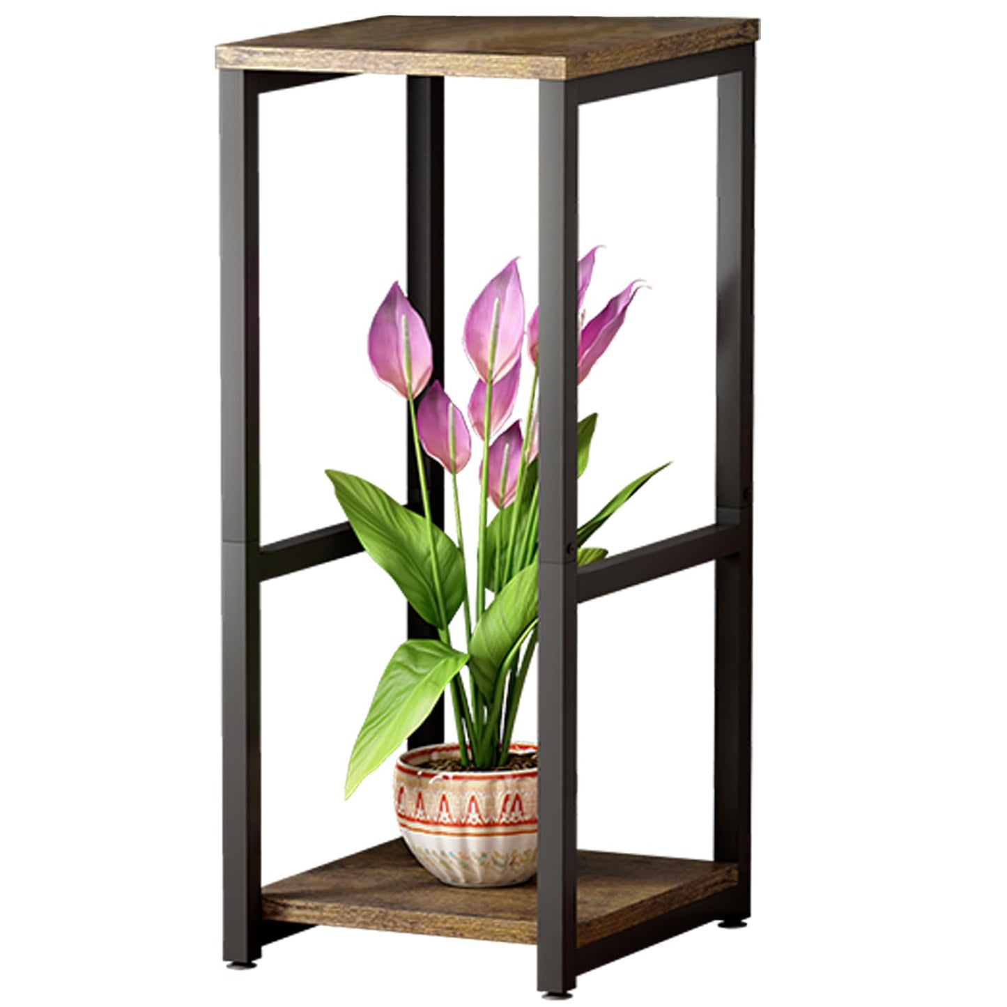 Linzinar Plant Stand Indoor Corner Tall 2 Tier Metal Modern Flower Storage Plant Shelf