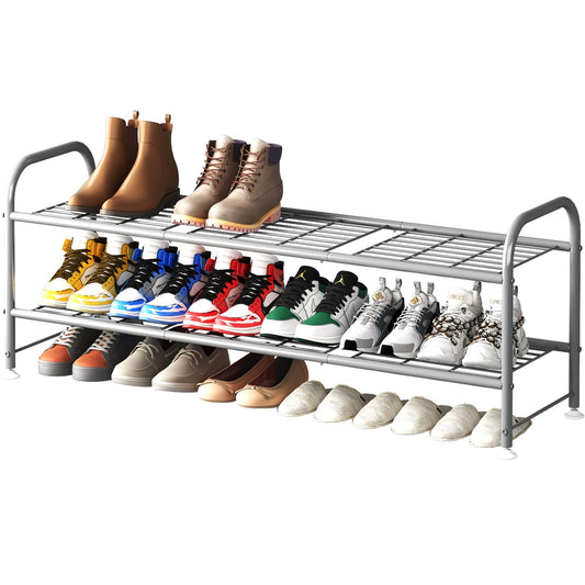 Linzinar Shoe Rack 2 Tier Storage Organizer for Closet Entryway Metal