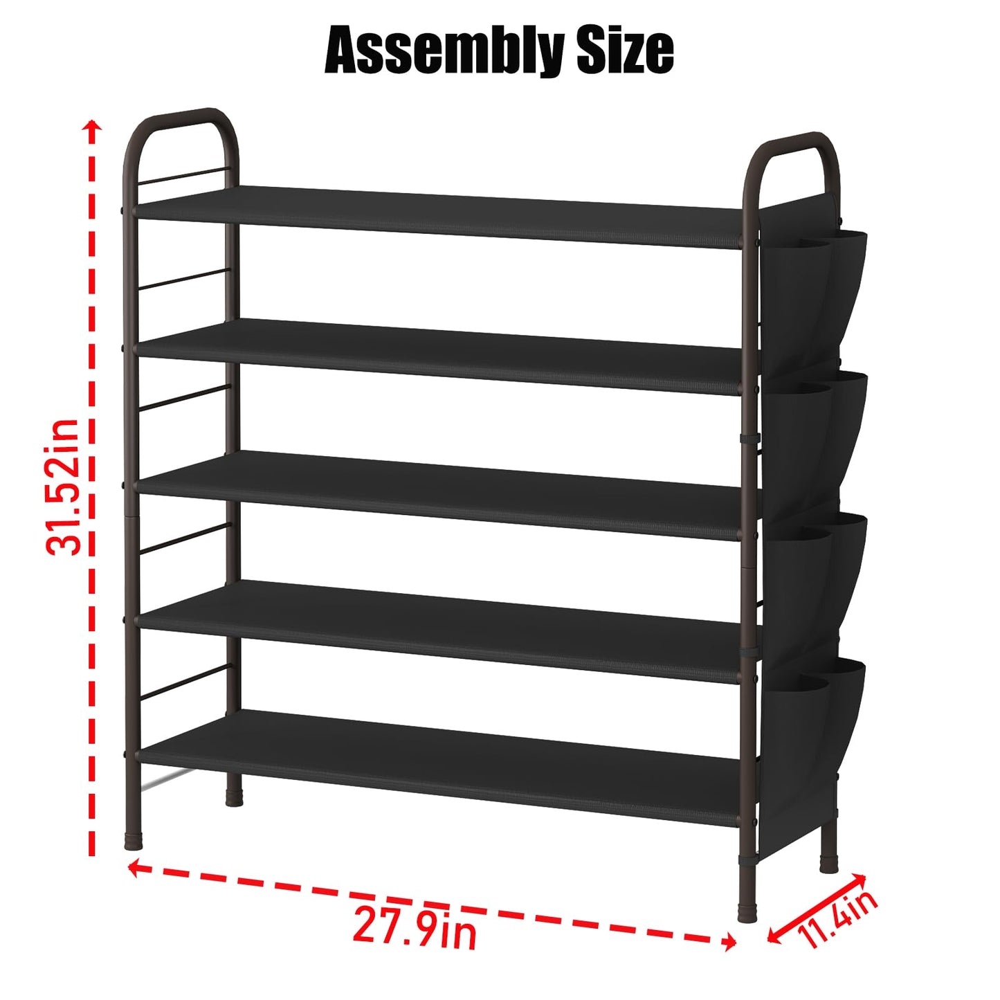Linzinar Shoe Rack Storage Organizer 5 Tier Free Standing Metal Shoe Shelf