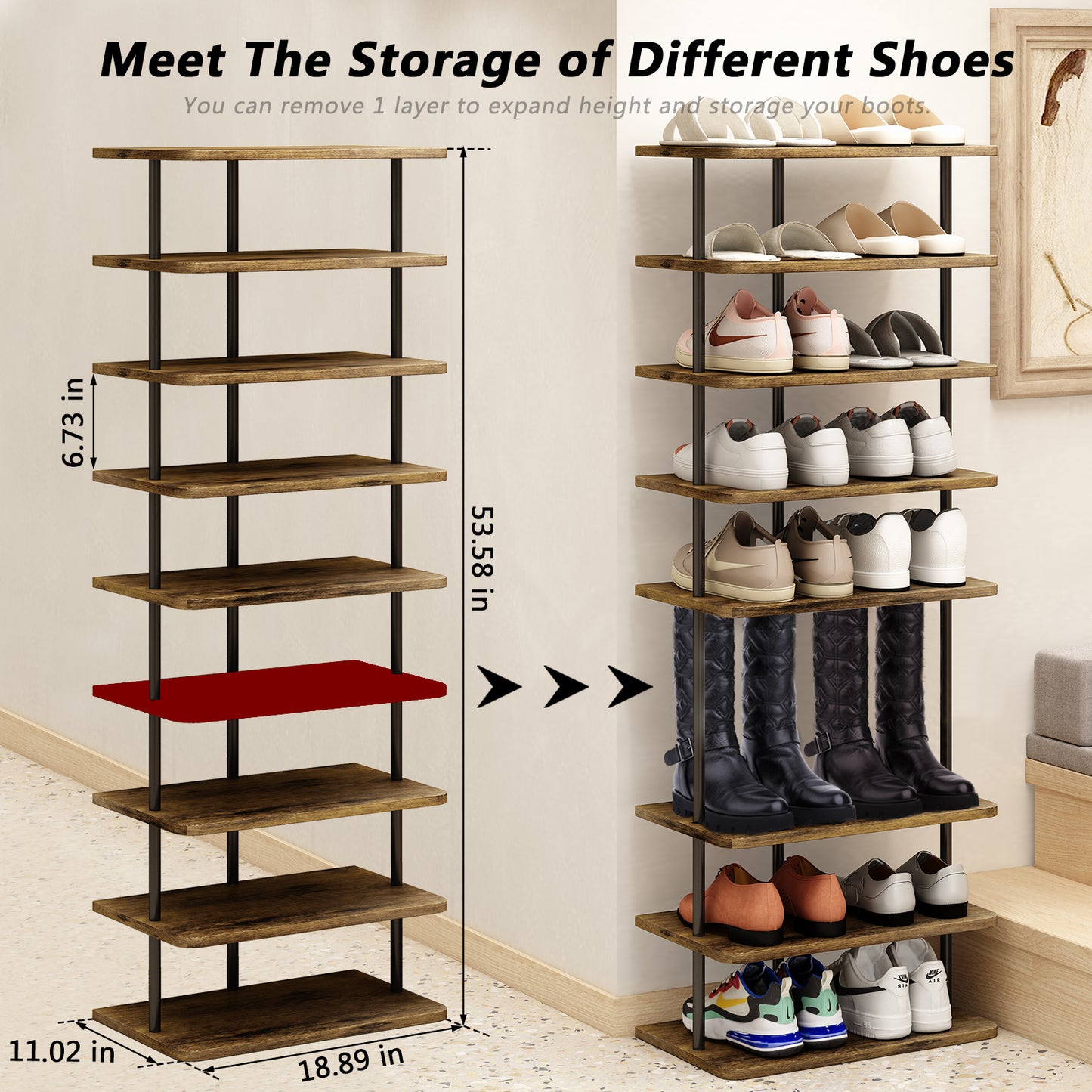 Linzinar Shoe Rack 9 Tier Vertical Storage Organizer Double Row Narrow Metal Slim Shelf