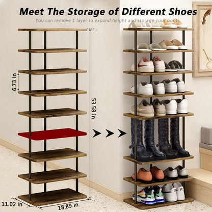Linzinar Shoe Rack 9 Tier Vertical Storage Organizer Double Row Narrow Metal Slim Shelf