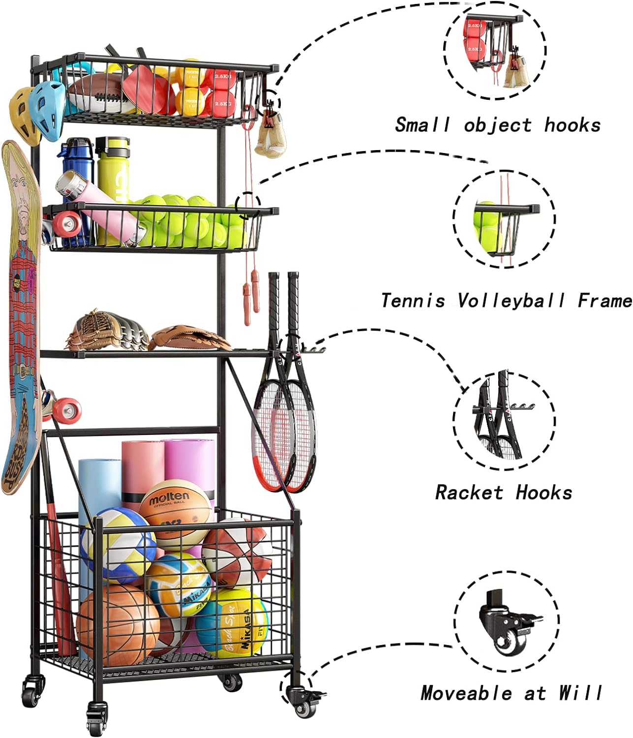 Linzinar Garage Sports Equipment Organizer System Ball Gear Outdoor Toy Storage Rack