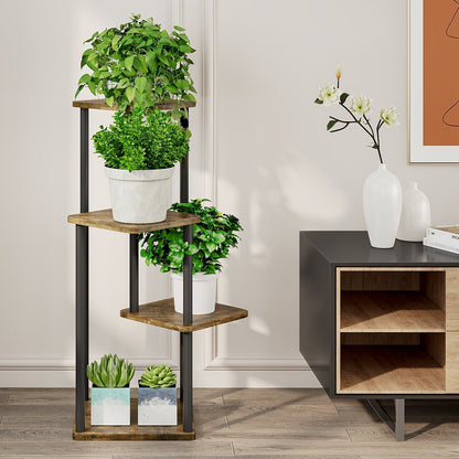 Linzinar Plant Stand 4 Tier 5 Potted Indoor Metal Corner Flower Shelf for Multiple Plants
